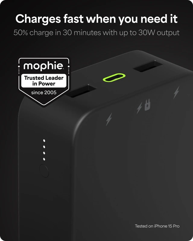 Alt view image 2 of 7 - mophie Powerstation XL Power Bank 2023-20,000 mAh Large Internal Battery, (2) USB-A Ports and (1) 20W USB-C PD Fast Charging Input/Output Port, Travel-Friendly