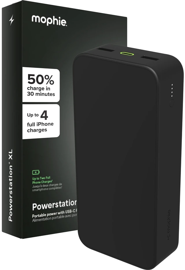 Main image of mophie Powerstation XL Power Bank 2023-20,000 mAh Large Internal Battery, (2) USB-A Ports and (1) 20W USB-C PD Fast Charging Input/Output Port, Travel-Friendly