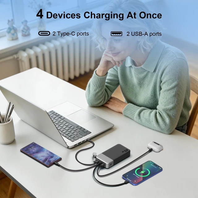 Alt view image 5 of 7 - NOBIS Portable Charger 20000mAh 45W Power Bank w/Detachable Cable | 2C+2A Battery Pack w/Dual Type-C Cable, Battery Bank w/ Digital Display for Phone, Laptop, Steam Deck