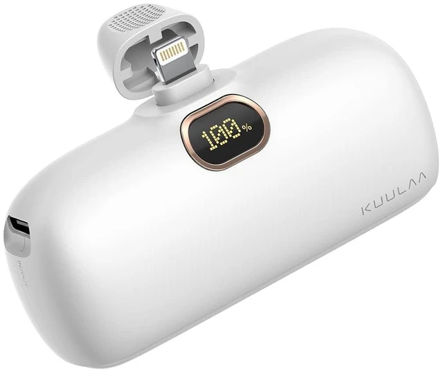 Main image of Kuulaa Small Portable Charger iPhone with Built-in Lightning Cable 5000mAh Power Bank Fast Charging for iPhone 14/13/13 Pro/12/12 Pro/11/XR/XS/X/8/7/6, White