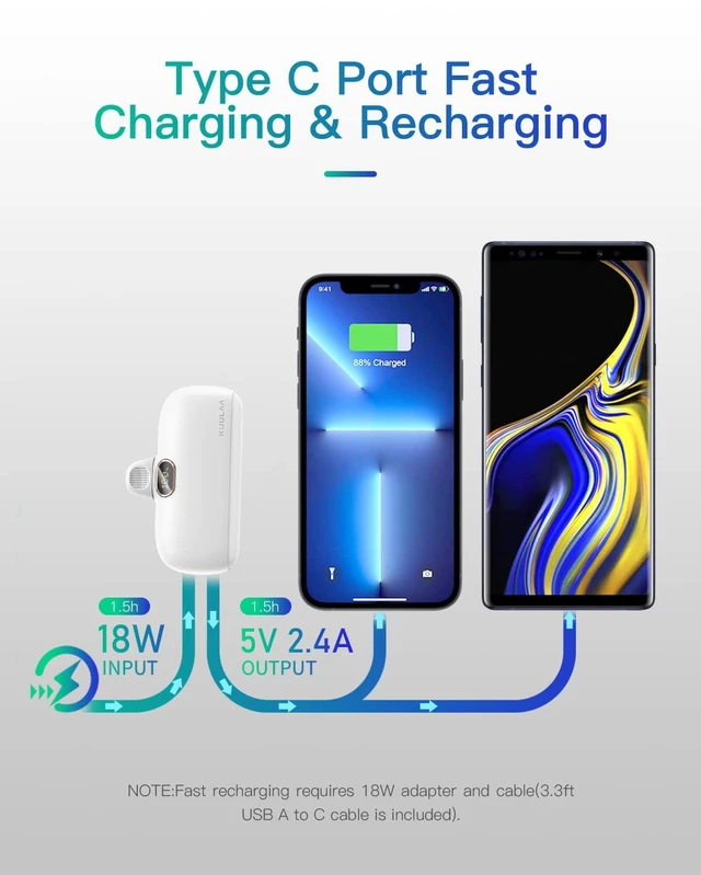 Alt view image 2 of 7 - Kuulaa Small Portable Charger iPhone with Built-in Lightning Cable 5000mAh Power Bank Fast Charging for iPhone 14/13/13 Pro/12/12 Pro/11/XR/XS/X/8/7/6, White