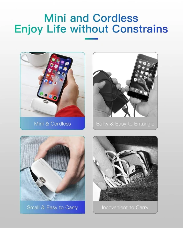 Alt view image 6 of 7 - Kuulaa Small Portable Charger iPhone with Built-in Lightning Cable 5000mAh Power Bank Fast Charging for iPhone 14/13/13 Pro/12/12 Pro/11/XR/XS/X/8/7/6, White