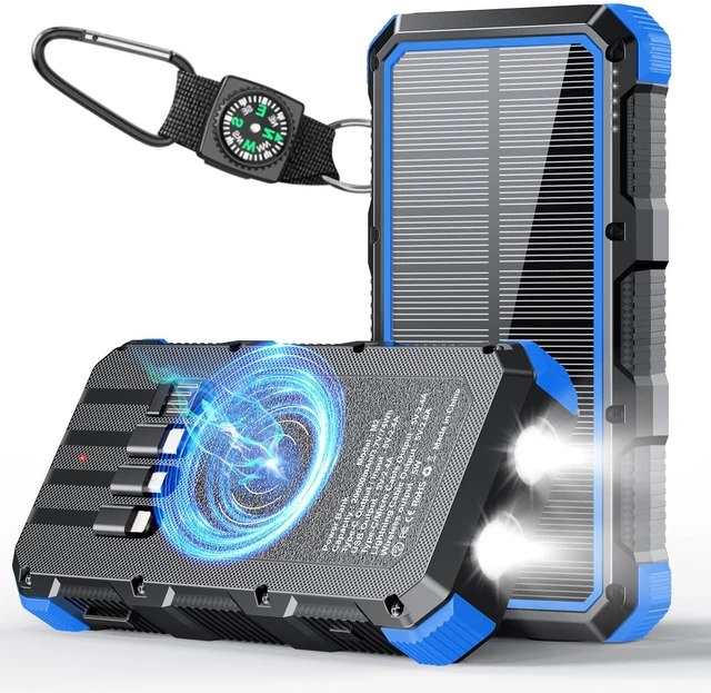 Main image of Solar Charger Power Bank 20000mAh Wireless Charger QC 3.0 Fast Charging Power Bank 8 Outputs 4 Inputs Solar Portable Charger Compatible with All Mobile Devices,SOS/Strobe/Strong Flashlights (blue)