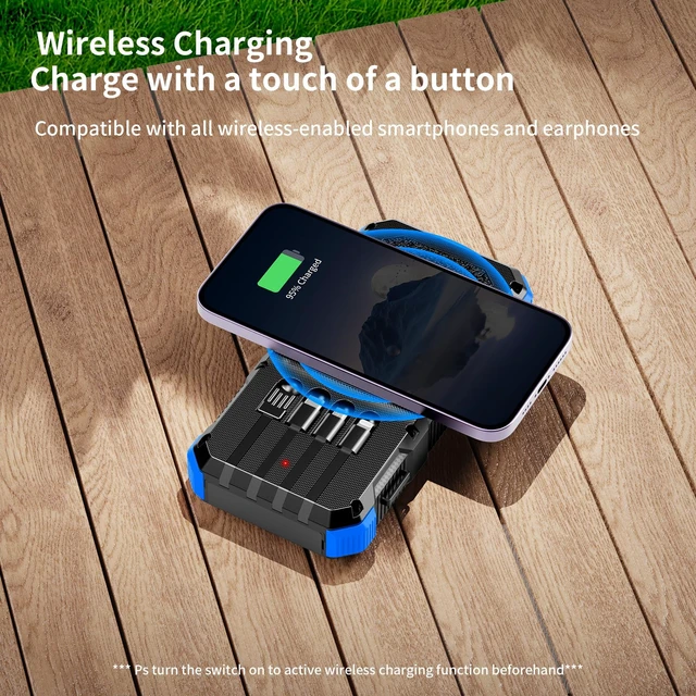 Alt view image 5 of 7 - Solar Charger Power Bank 20000mAh Wireless Charger QC 3.0 Fast Charging Power Bank 8 Outputs 4 Inputs Solar Portable Charger Compatible with All Mobile Devices,SOS/Strobe/Strong Flashlights (blue)
