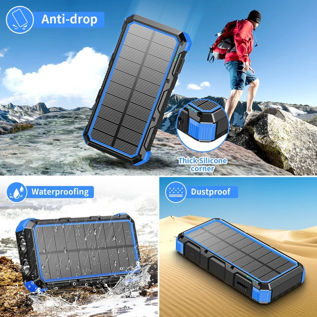 Alt view image 4 of 7 - Solar Charger Power Bank 20000mAh Wireless Charger QC 3.0 Fast Charging Power Bank 8 Outputs 4 Inputs Solar Portable Charger Compatible with All Mobile Devices,SOS/Strobe/Strong Flashlights (blue)