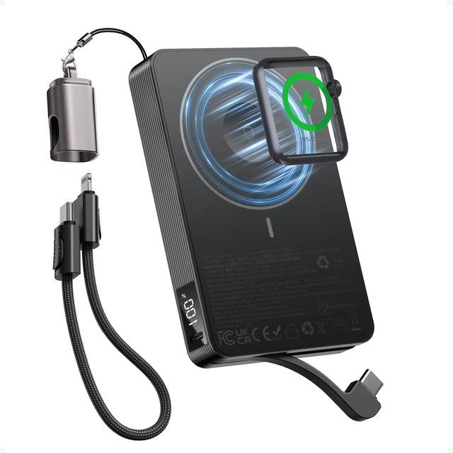 Main image of CHARCO Magnetic Portable Charger Power Bank 10000mAh for Magsafe Charging | 20W PD Fast Charging, Lanyard Charging Cable, USB-C Input and Output for Apple Watch, AirPods, iPhone18/17/16, iPad, Samsung
