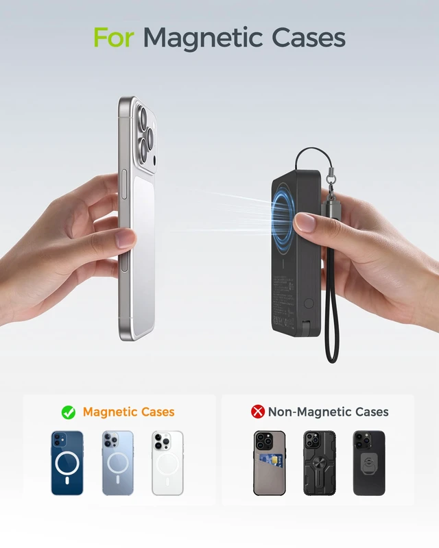 Alt view image 7 of 7 - CHARCO Magnetic Portable Charger Power Bank 10000mAh for Magsafe Charging | 20W PD Fast Charging, Lanyard Charging Cable, USB-C Input and Output for Apple Watch, AirPods, iPhone18/17/16, iPad, Samsung