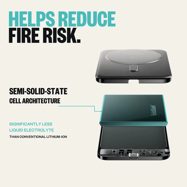 Alt view image 6 of 7 - BMX SolidSafe Air Semi-Solid Power Bank, 5000mAh Qi2 (Silver) | World's thinnest semi-solid 5000mAh at 6.8mm; semi-solid-state safety; MagSafe-compatible 15W Qi2; 20W USB-C; titanium shell