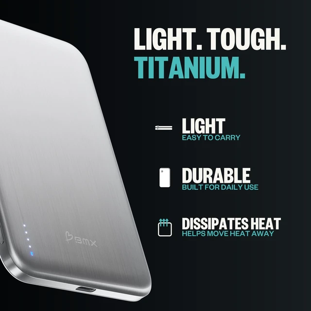 Alt view image 7 of 7 - BMX SolidSafe Air Semi-Solid Power Bank, 5000mAh Qi2 (Silver) | World's thinnest semi-solid 5000mAh at 6.8mm; semi-solid-state safety; MagSafe-compatible 15W Qi2; 20W USB-C; titanium shell