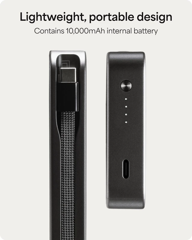 Alt view image 3 of 7 - Mophie Powerstation Plus 10K Portable Charger, Signature Series | 10,000mAh Power Bank for iPhone 17 / 16, 2 Integrated USB-C Cables, 30W Fast Charging, Premium Build, Airline Friendly
