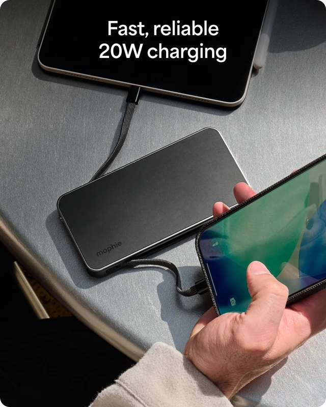Alt view image 2 of 7 - Mophie Powerstation Plus 10K Portable Charger, Signature Series | 10,000mAh Power Bank for iPhone 17 / 16, 2 Integrated USB-C Cables, 30W Fast Charging, Premium Build, Airline Friendly