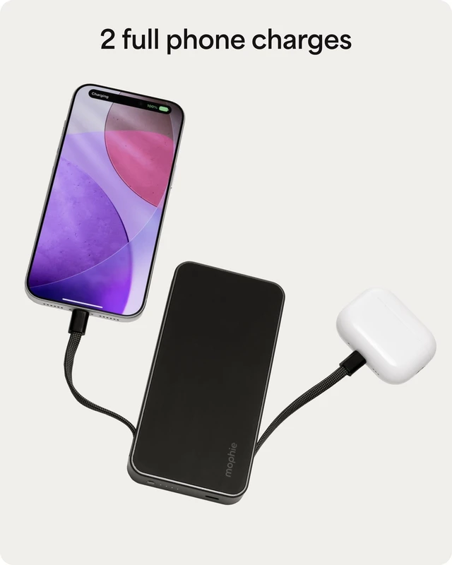 Alt view image 6 of 7 - Mophie Powerstation Plus 10K Portable Charger, Signature Series | 10,000mAh Power Bank for iPhone 17 / 16, 2 Integrated USB-C Cables, 30W Fast Charging, Premium Build, Airline Friendly
