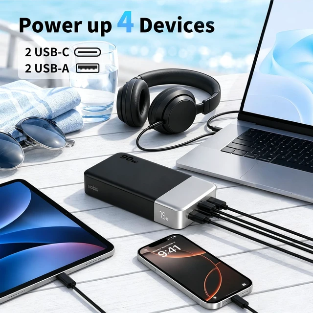 Alt view image 5 of 7 - NOBIS 90W Portable Charger 20000mAh Laptop Power Bank Fast Charging | PD Fast Charging Battery Pack, 4-Port, Digital Display, Compatible Laptop, Tablet, Phone and More