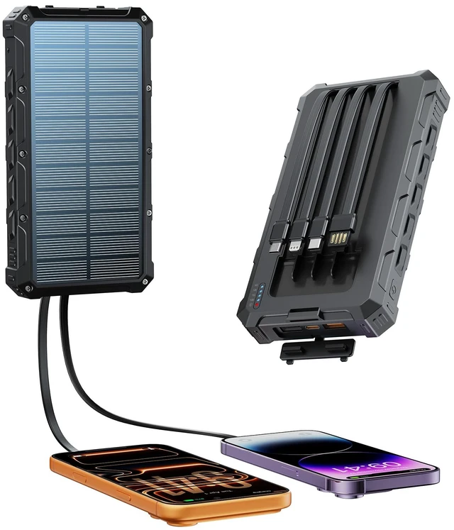Main image of Solar Charger Portable Power Bank 20000mah External Battery Pack for iphone | Smart 20W Fast Charging, Built-In 5-Inch USB-C & Micro-USB Cables Flashlight Real Capacity for Outdoor Adventures & Travel