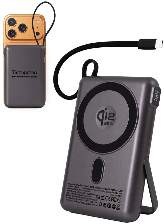 Main image of TmtopeboSSB10 10000mAh Semi-Solid-State Qi2 Certified Wireless Power Bank | Portable Fast Charging; semi-solid; 25W wireless/30W USB-C; air-approved; Apple/Samsung/Google/moto/watches/MagSafe/Qi2