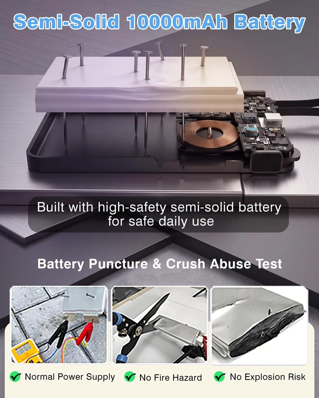 Alt view image 3 of 7 - TmtopeboSSB10 10000mAh Semi-Solid-State Qi2 Certified Wireless Power Bank | Portable Fast Charging; semi-solid; 25W wireless/30W USB-C; air-approved; Apple/Samsung/Google/moto/watches/MagSafe/Qi2