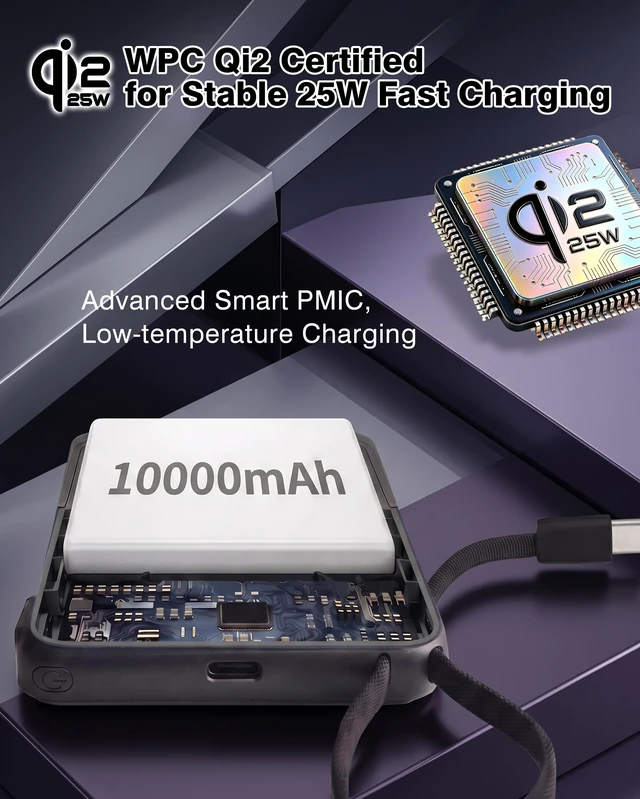 Alt view image 4 of 7 - TmtopeboSSB10 10000mAh Semi-Solid-State Qi2 Certified Wireless Power Bank | Portable Fast Charging; semi-solid; 25W wireless/30W USB-C; air-approved; Apple/Samsung/Google/moto/watches/MagSafe/Qi2