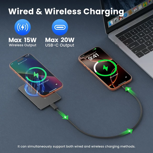 Alt view image 3 of 7 - DIGIERA Magnetic Portable Charger, Ultra Slim Power Bank, 5000mAh 15W/20W | 15W Wireless/20W USB-C PD Fast Charging, Ultra-Slim 6.8mm Lightweight 2.9oz, Compatible with iPhone 18/17/16/15 & Android