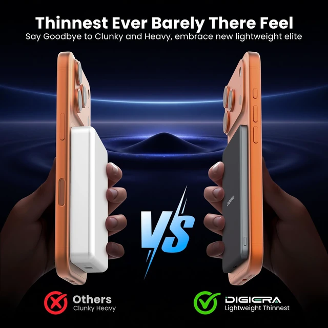 Alt view image 2 of 7 - DIGIERA Magnetic Portable Charger, Ultra Slim Power Bank, 5000mAh 15W/20W | 15W Wireless/20W USB-C PD Fast Charging, Ultra-Slim 6.8mm Lightweight 2.9oz, Compatible with iPhone 18/17/16/15 & Android