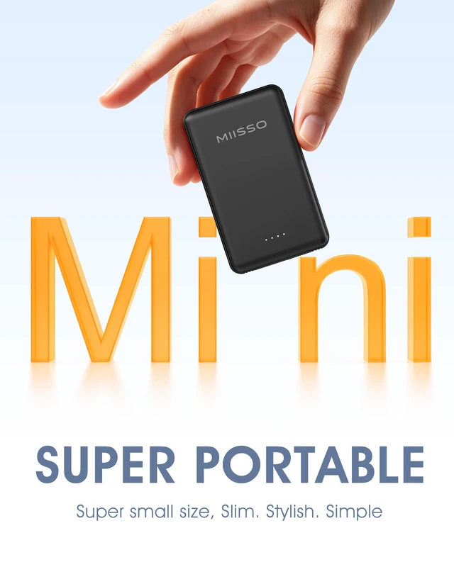 Alt view image 2 of 7 - miisso Ultra Slim 5000mAh Power Bank, Built-in Cables & AC Plug,Black | Pocket Size Portable Charger,Mini Phone Charger,Travel Essential,USB C External Battery Pack Compatible with iPhone,Samsung