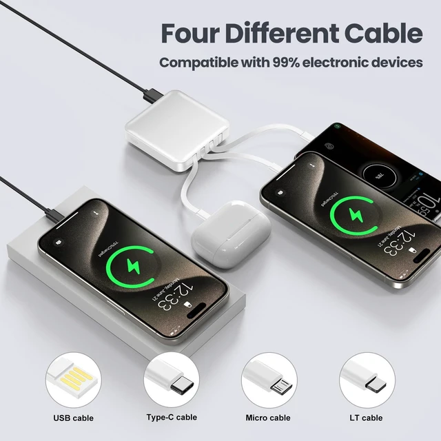 Alt view image 2 of 7 - ummz Mini Portable Charger with Built-in 4 Cables12000mAh Small Power Bank | USB-C PD 22.5W Fast Charging, Compact Battery Pack with Smart LED Display, Travel Essential for iPhone,Tablet,Samsung