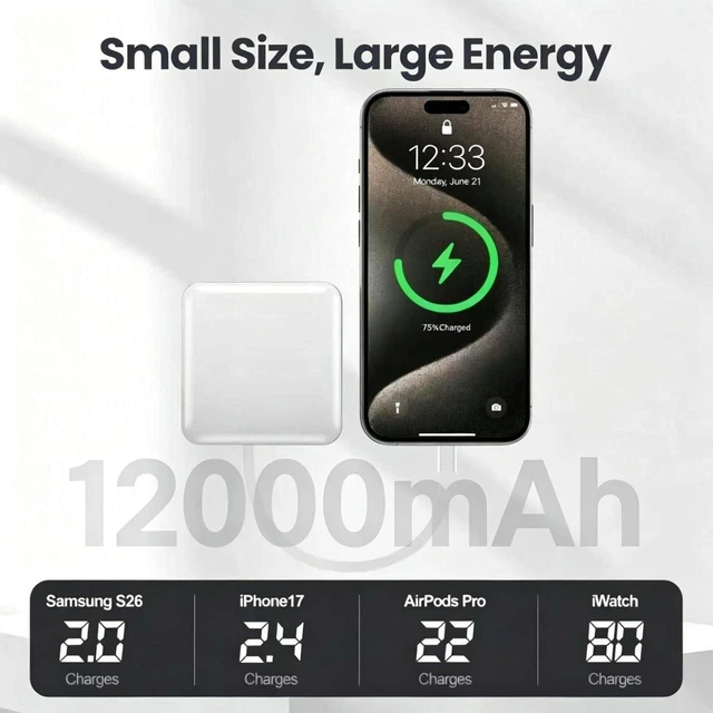 Alt view image 3 of 7 - ummz Mini Portable Charger with Built-in 4 Cables12000mAh Small Power Bank | USB-C PD 22.5W Fast Charging, Compact Battery Pack with Smart LED Display, Travel Essential for iPhone,Tablet,Samsung