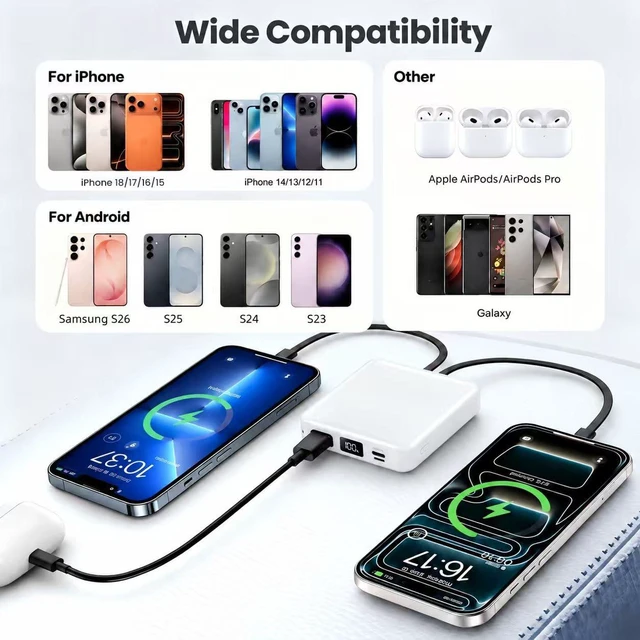 Alt view image 5 of 7 - ummz Mini Portable Charger with Built-in 4 Cables12000mAh Small Power Bank | USB-C PD 22.5W Fast Charging, Compact Battery Pack with Smart LED Display, Travel Essential for iPhone,Tablet,Samsung
