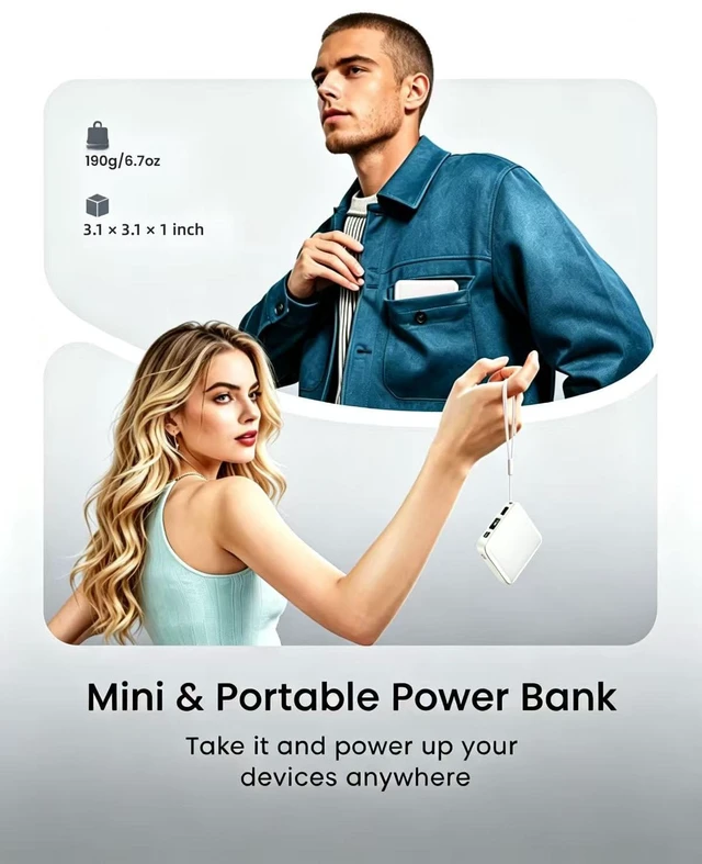Alt view image 6 of 7 - ummz Mini Portable Charger with Built-in 4 Cables12000mAh Small Power Bank | USB-C PD 22.5W Fast Charging, Compact Battery Pack with Smart LED Display, Travel Essential for iPhone,Tablet,Samsung