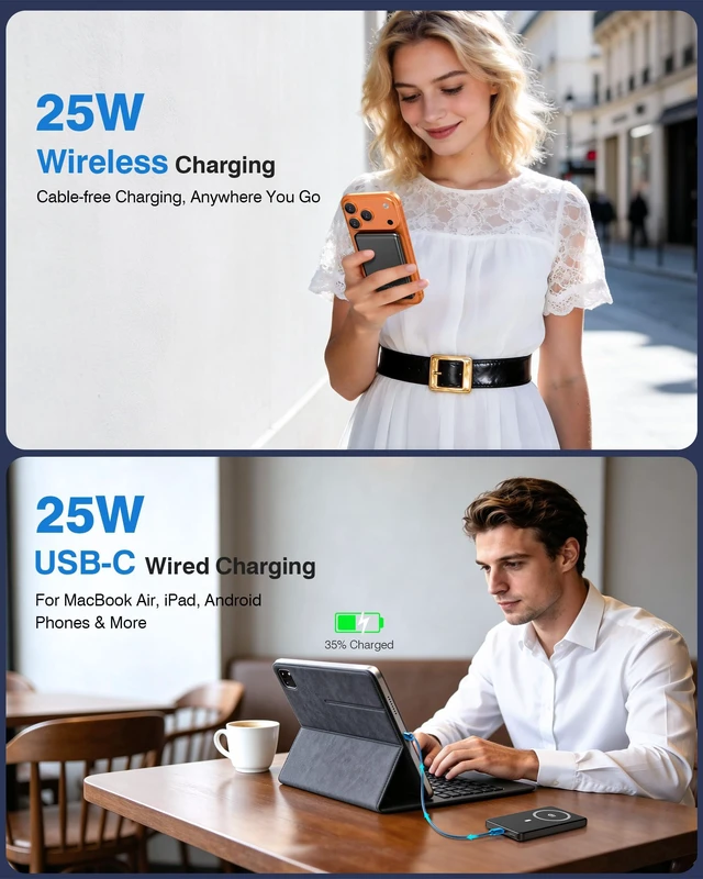 Alt view image 3 of 7 - Miisso 25W Qi2.2 Magnetic Power Bank, 10000mAh Ultra-Slim Portable Charger | CCC Certified Magnetic Battery Pack, 25W USB-C PD, Travel Essential PowerBank, for iPhone 18 Pro/Pro Max/Duo & 17-12, Black