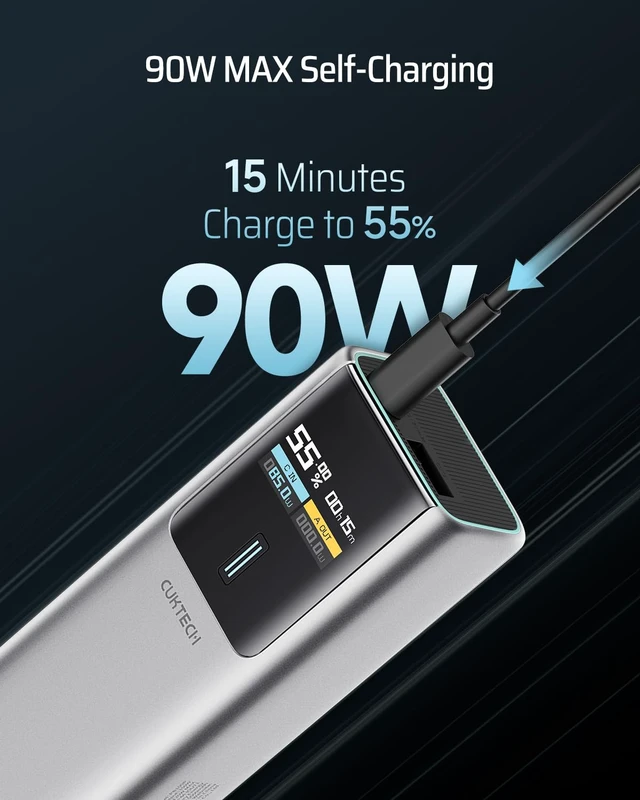 Alt view image 5 of 7 - CUKTECH 10 Power Bank 10000mAh(4S1P), 100W USB C Portable Charger with Smart Display, PD3.0 Fast Charging External Battery Pack for iPhone 16/15/14/13, Samsung, MacBook, Dell, Steam Deck and More