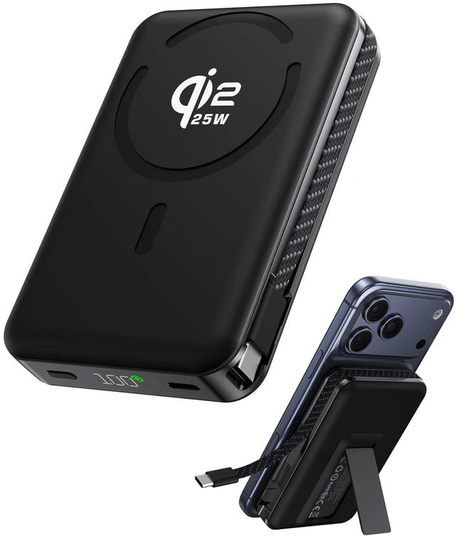 Main image of KU XIU Qi2.2 25W Solid-State 10000mAh Magnetic Power Bank for Magsafe | Built-in USB-C Cable, Foldable Stand, Ultra-Compact Travel-Ready Design for iPhone 18-12 Series, LED Display