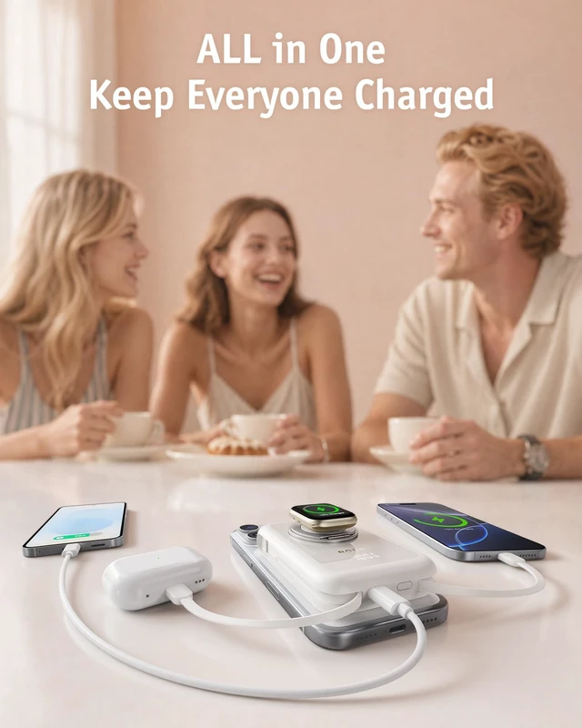 Alt view image 2 of 7 - RORRY Power bank for Magsafe Portable Charger 10000mAh Magnetic Wireless | Battery Pack, 22.5W, Fast Charging, Built-in Cable, Phone Ring, Wireless, for iPhone 18 Pro/Pro Max/17/16/15, for Apple Watch