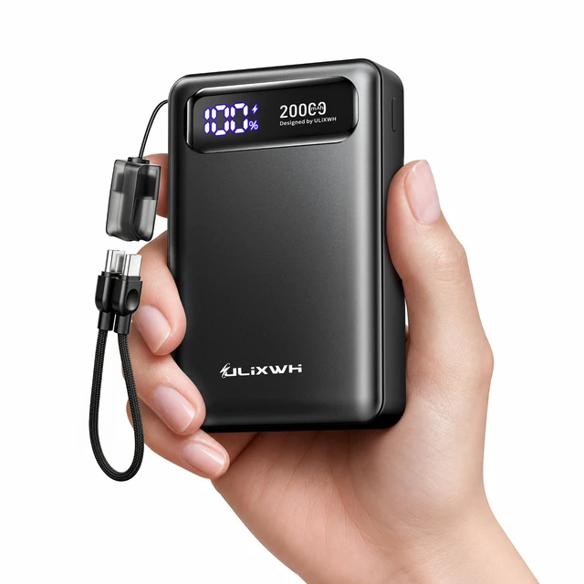 Main image of ULiXWH 20000mAh Compact Portable Charger, High Capacity Power Bank | Detachable USB C Cable, Travel Essential Fast Charging Battery Pack for iPhone 18/17/16 Series Galaxy S25/S24, iPad & More