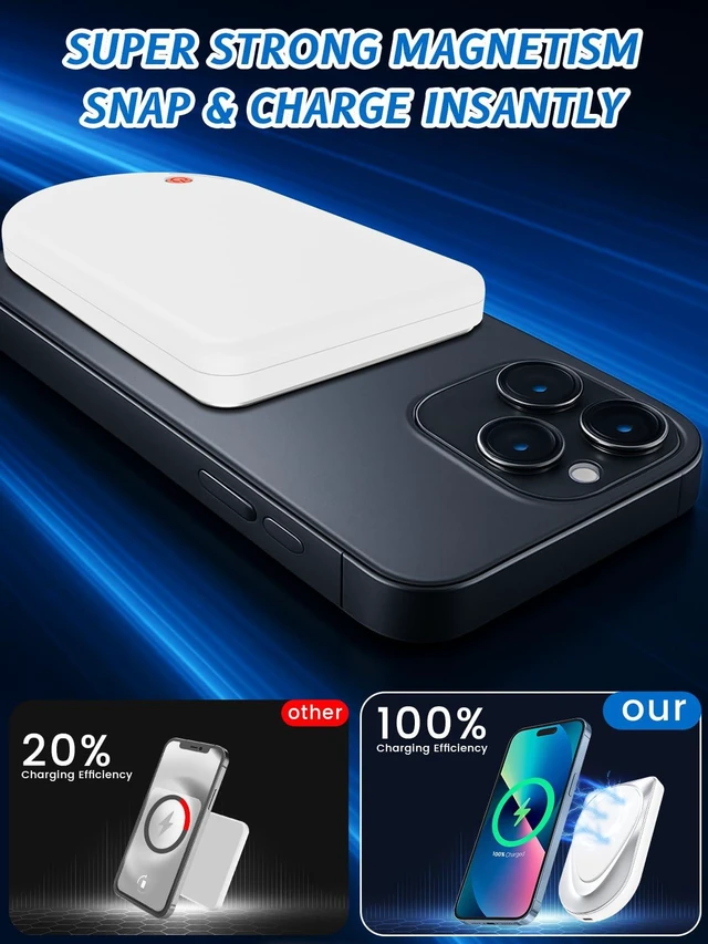 Alt view image 2 of 7 - BelleRise Magnetic Portable Charger, 10000mAh Wireless Power Bank USB-C Cable, MagSafe-Compatible Battery,Portable Charger Power Bank for iPhone 17/16/15/14/13/12 Series, Samsung,Android (White)