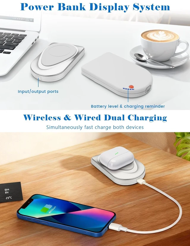 Alt view image 4 of 7 - BelleRise Magnetic Portable Charger, 10000mAh Wireless Power Bank USB-C Cable, MagSafe-Compatible Battery,Portable Charger Power Bank for iPhone 17/16/15/14/13/12 Series, Samsung,Android (White)
