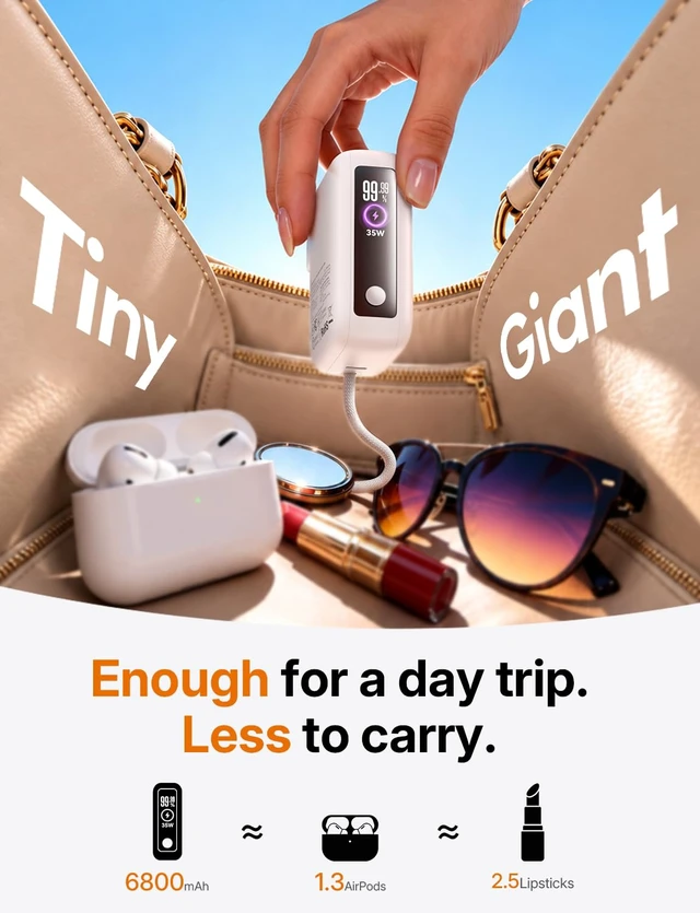 Alt view image 5 of 7 - LISEN Mini 3in1 Portable Charger for iPhone 18 Pro/Pro Max/Duo, 3.3FT Cable | #1 Mini 3 in1 for iPhone 18 Pro/Pro Max/Duo. 3.3FT Charging Cable. with 35W AC Wall Plug. Ideal for Short Trips & Commutes