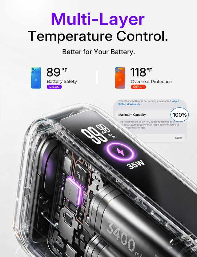 Alt view image 7 of 7 - LISEN Mini 3in1 Portable Charger for iPhone 18 Pro/Pro Max/Duo, 3.3FT Cable | #1 Mini 3 in1 for iPhone 18 Pro/Pro Max/Duo. 3.3FT Charging Cable. with 35W AC Wall Plug. Ideal for Short Trips & Commutes
