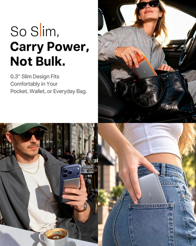 Alt view image 3 of 7 - TORRAS MiniMag Pro Ultra Slim Magnetic Power Bank 5000mAh, Infinite Grey | 0.3in Ultra Slim Portable Charger,Semi Solid-State Battery Pack, iPhone 18-12 Compatible,Wireless For Travel & Daily Commute