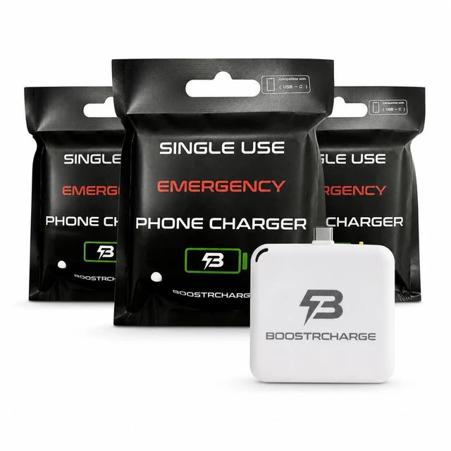 Main image of Boostrcharge Single-Use Emergency Phone Charger, Pre-Charged & Ready to Use, No Cables Needed, USB-C, 3-Pack