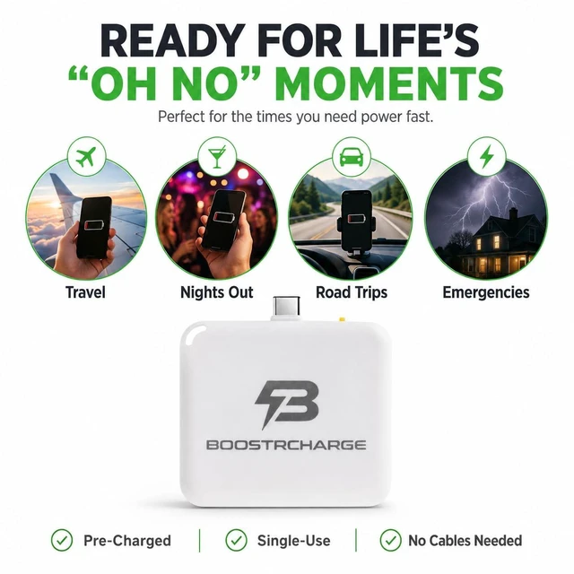 Alt view image 4 of 7 - Boostrcharge Single-Use Emergency Phone Charger, Pre-Charged & Ready to Use, No Cables Needed, USB-C, 3-Pack