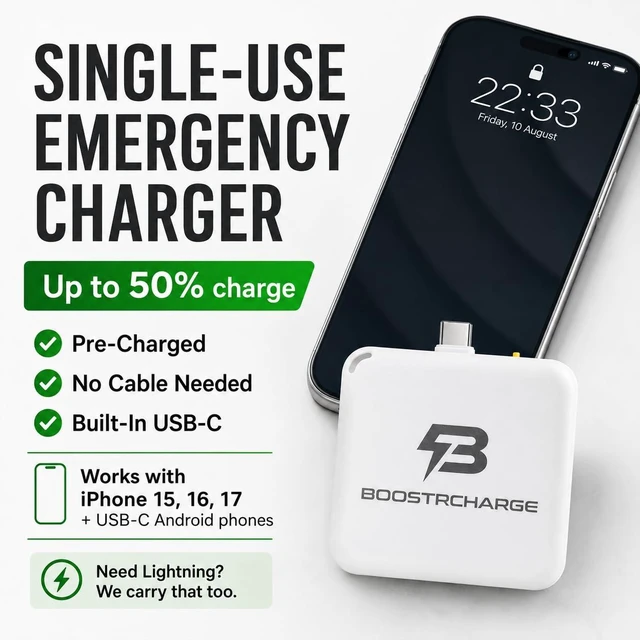 Alt view image 2 of 7 - Boostrcharge Single-Use Emergency Phone Charger, Pre-Charged & Ready to Use, No Cables Needed, USB-C, 3-Pack