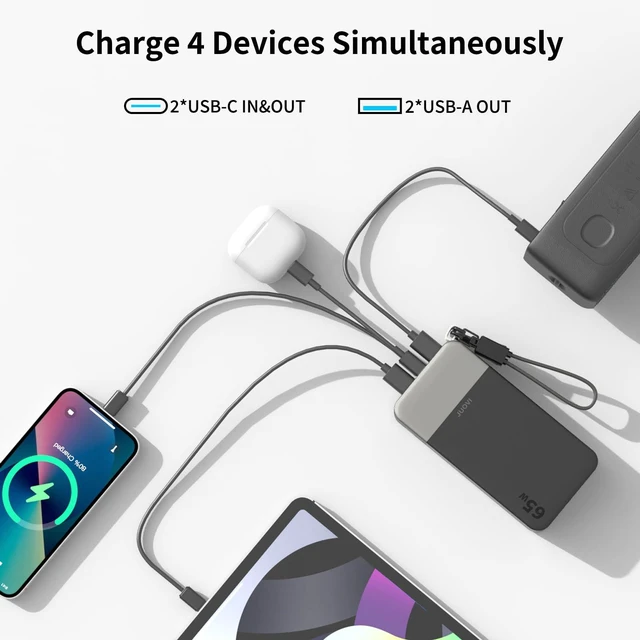 Tablet Computer Charger 65w Portable Charger for Laptop Power Bank 20000mAh with USB-C Cable ...