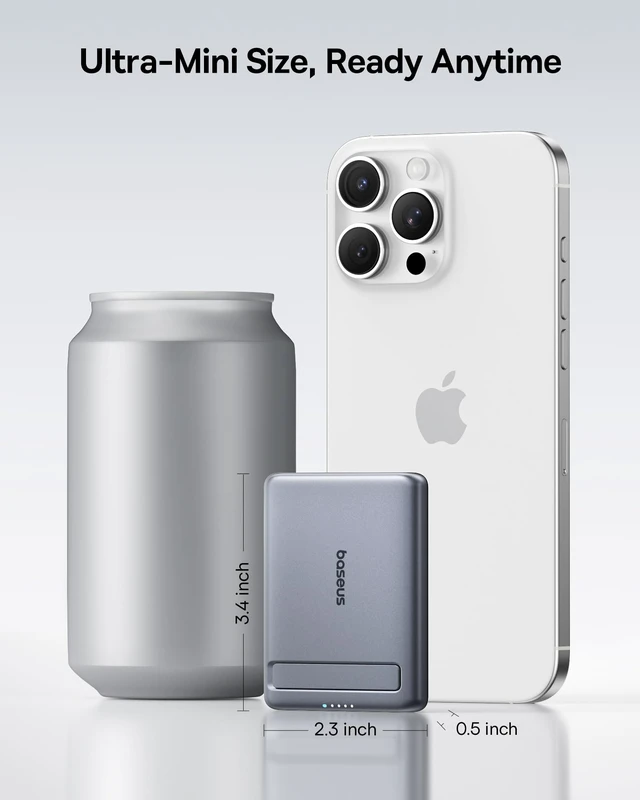 Alt view image 2 of 7 - Baseus Picogo 5000mAh Magnetic Portable Charger with Stand | Qi2 Certified 15W Ultra-Mini MagSafe Battery Pack, Alloy Wireless Travel Fast Charger for iPhone 18/17/16 Series