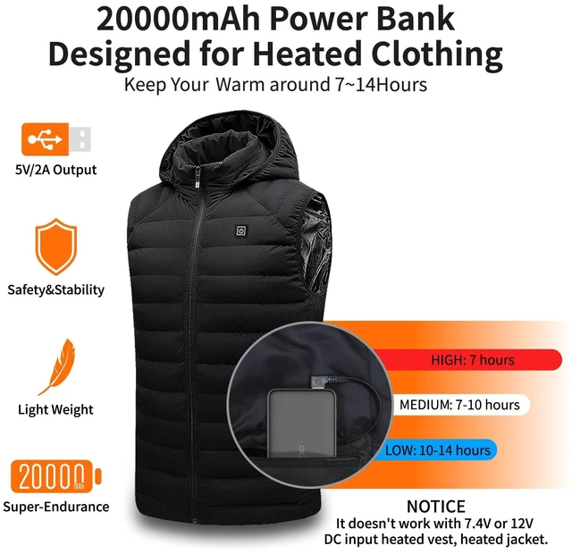 Alt view image 2 of 5 - OKZU 5V 2A Lighter 20000mAh Heated Vest Battery Pack Power Bank for Heated Jacket Heated Hoodies Heated Stadium Seats Fast Recharging Portable Charge for Heated Clothing, Camping Chair