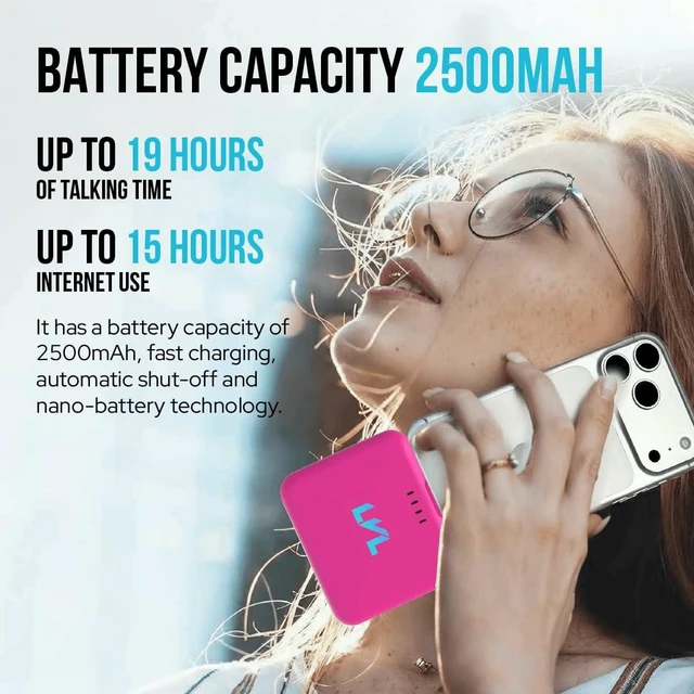 Alt view image 2 of 7 - LLEVVELL Spark Portable Charger for iPhone 17/16/15 USB C 2500mAh Power Bank with LED Indicators 2.4A Fast Charging Mini Portable Charger with Pass Through Technology LVL 25 (Pink)