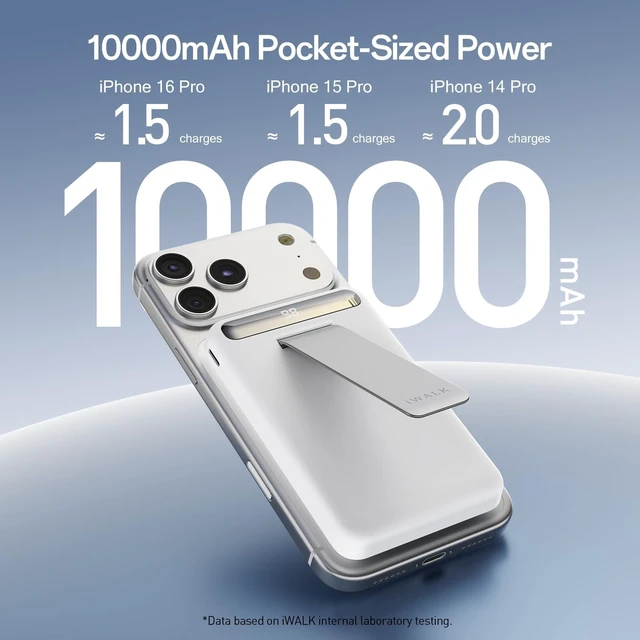 Alt view image 3 of 7 - iWALK Qi2 Certified 15W Magnetic Wireless Power Bank, 10000mAh Fast Charging Portable Charger with Adjustable Stand and LED Display, Compatible with iPhone 18/17/16/15/14/13/12
