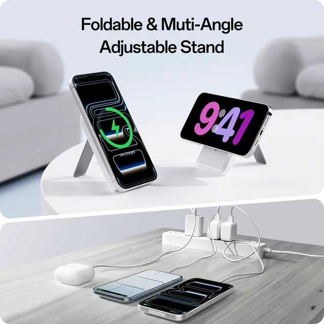 Alt view image 4 of 7 - iWALK Qi2 Certified 15W Magnetic Wireless Power Bank, 10000mAh Fast Charging Portable Charger with Adjustable Stand and LED Display, Compatible with iPhone 18/17/16/15/14/13/12