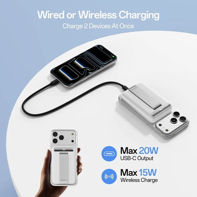 Alt view image 5 of 7 - iWALK Qi2 Certified 15W Magnetic Wireless Power Bank, 10000mAh Fast Charging Portable Charger with Adjustable Stand and LED Display, Compatible with iPhone 18/17/16/15/14/13/12