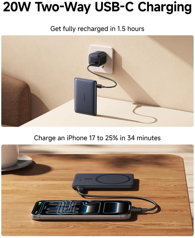 Alt view image 5 of 7 - Baseus Picogo Power Bank, Smallest 7.5W MagSafe Portable Charger, 0.5" Ultra Slim 5000mAh Magnetic Battery Pack, Alloy Wireless Charger for iPhone 17 Pro Max/17 Air/16 Series