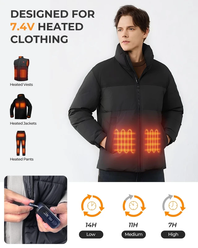 Alt view image 2 of 6 - Buvizas 7.4V 18400mAh Heated Vest Battery Pack, Portable Battery Pack for Heated Vest Compatible with ORORO, Power Bank for Heat Jacket for Sevdiea, for Topdot, for Wulcea(No 5V/12V)